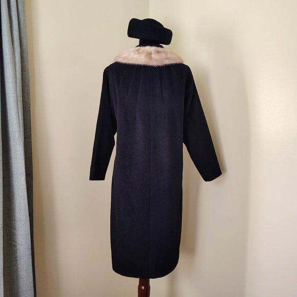Vintage 50s/60s Black Wool Dress Coat Overcoat w/ Fur Collar ILGWU Made - Picture 2 of 6
